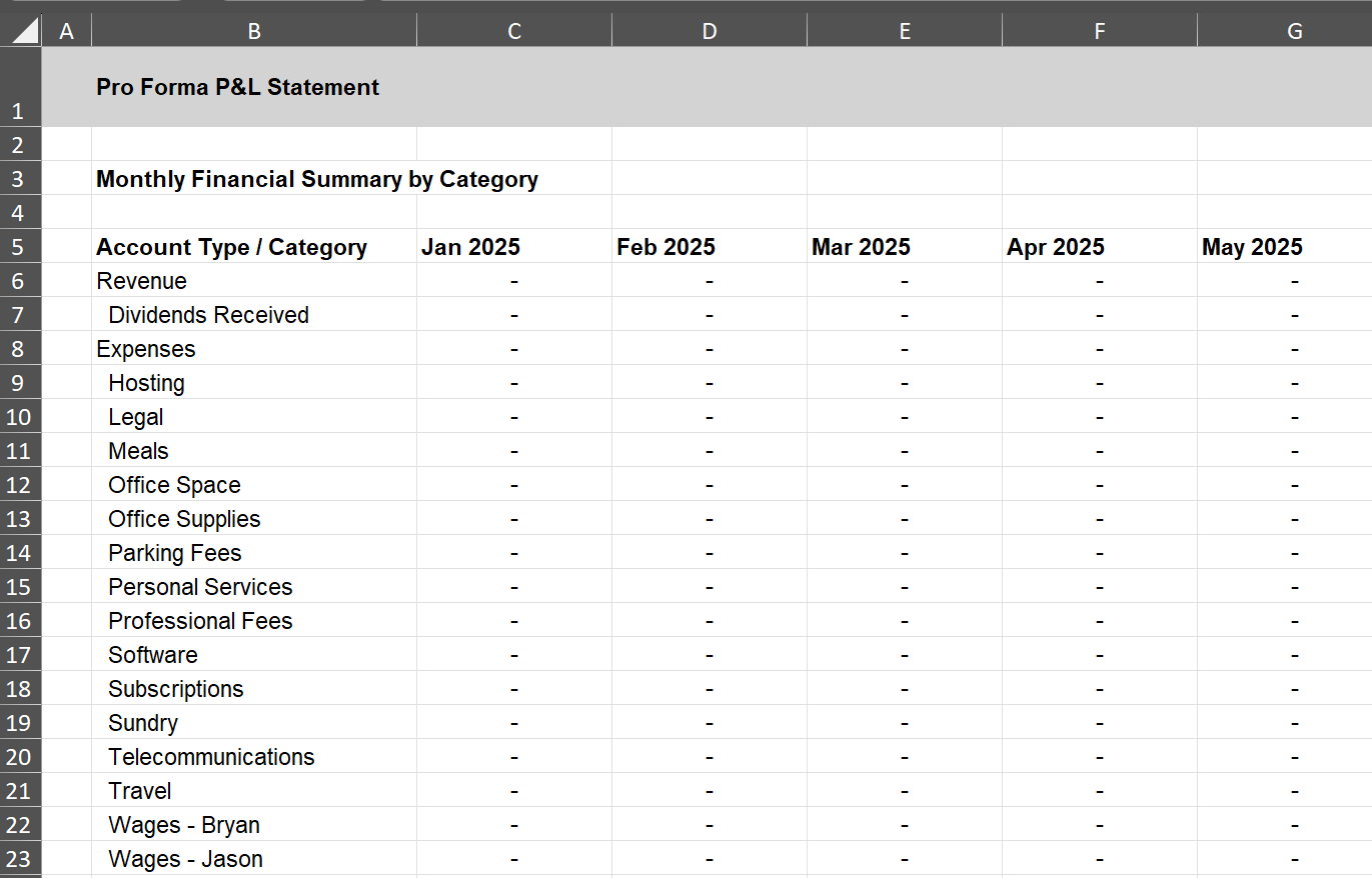 Founder Sheets Financial Dashboard Preview